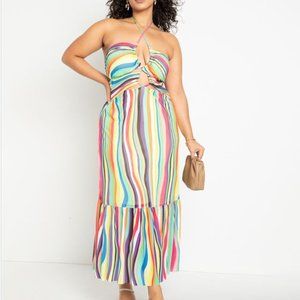 Eloquii Rainbow Stripe Halter Maxi Dress